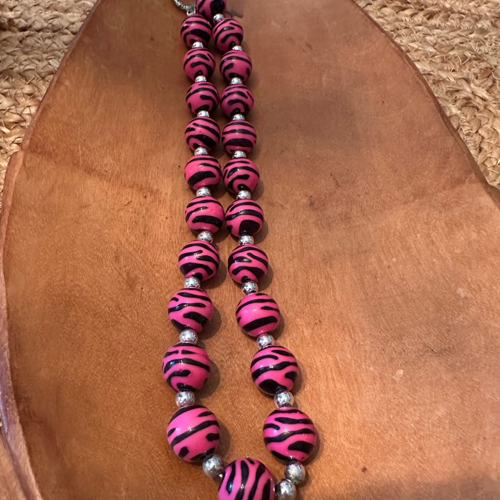 Pink and Black Beaded Necklace
